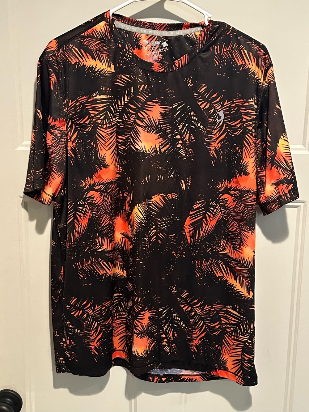 Reel Legends Black & Orange Palm-Print Performance Tee